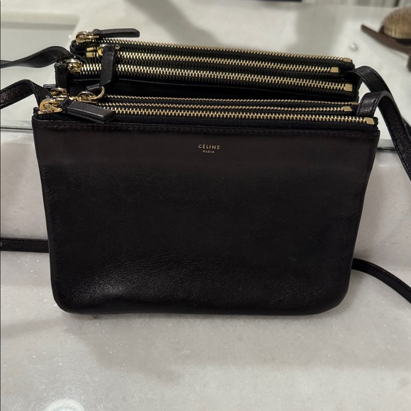 Celine Black Leather Triple-Zip Crossbody Bag - Picture 1 of 4